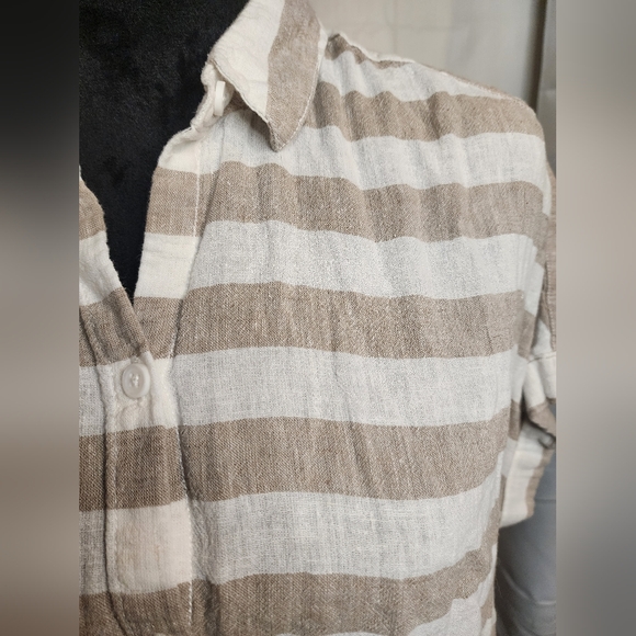Peyton Jensen Brown and Cream Linen Button Down Shirt - Picture 2 of 6